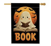 Livre de lecture fantôme d'Halloween, drapeau de jardin, décoration effrayante noir et orange, bannière double face en toile de jute pour décoration extérieure d'automne, 71 x 101,6 cm