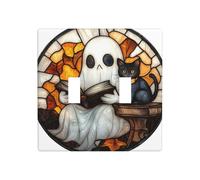 Livre de lecture fantôme mignon chat noir double gang bascule plaque murale interrupteur décor taille standard - 11,4 x 11,4 cm