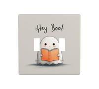 Livre de lecture Hey Boo - Motif fantôme de dessin animé - Double interrupteur - Plaque murale - Taille standard - 11,4 x 11,4 cm