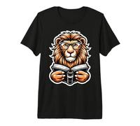 Livre de Lecture intellectuel Lion Intelligent Animal T-Shirt Haut de Gamme