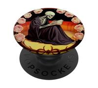 Livre de Lecture Squelette Couronne Rose Gothique Art Dark Academia PopSockets PopGrip Adhésif