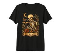 Livre de Lecture Squelette The Reader Gothic Tarot Halloween T-Shirt Haut de Gamme