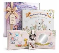 Livre de Naissance Bébé 0-5 Ans avec Album Photo, Tissu Sensoriel et Kit Empreintes Main & Pied - Coffret Cadeau Naissance Fille Garçon - Idée Cadeau Baby Shower et Grossesse