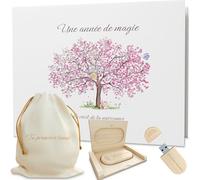 Livre de naissance bébé avec Clé Usb pour les souvenirs numérique et Pochon pour la 1ère tenue- Album Photo Bebe 116 pages pour coller vos photos et écrire - Idéal Cadeau naissance fille et garçon