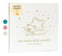 Livre De Naissance Bébé Ma Première Année Avec Couverture En Lin Naturel Et 75 Pages + Autocollants, Livre Souvenir Bébé Pour Coll