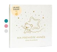 Livre de Naissance Bébé Ma Première Année avec Couverture en Lin naturel et 75 Pages + Autocollants, Livre Souvenir Bébé pour Coller des Photos et Écrire, Album Photo Bebe idéal comme Cadeau Naissance