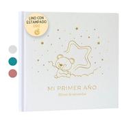 Livre de Naissance Bébé Ma Première Année avec Couverture en Lin naturel et 75 Pages + Autocollants, Livre Souvenir Bébé pour Coller des Photos et Écrire, Album Photo Bebe idéal comme Cadeau Naissance