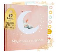 Livre de naissance Ma première année + set d’autocollants I Album photo bébé avec lettrage or I 80 pages à remplir I Cadeau de naissance pour fille et garçon I Cadeau spécial bébé (Rose)