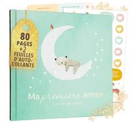 Livre de naissance Ma première année + set d’autocollants I Album photo bébé avec lettrage or I 80 pages à remplir I Cadeau de naissance pour fille et garçon I Cadeau spécial bébé (Vert)