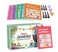 Livre de pratique d'écriture rainuré, ensemble de pages d'apprentissage de traçage réutilisables, cahier d'exercices de formation avec poignée en silicone, guide de compétences d'écriture précoce, kit