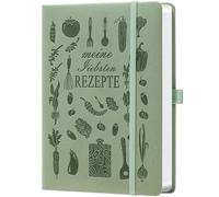 Livre de recettes à écrire soi-même - Format A5 - Livre de cuisine vierge pour vos propres recettes préférées - Avec registre et table des matières - Idéal pour offrir aux amateurs de cuisine - Vert