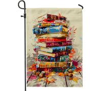 Livre de récolte d'automne, drapeau de jardin, bannière littéraire colorée en toile de jute, décoration extérieure de pelouse d'automne double face, 30,5 x 45,7 cm