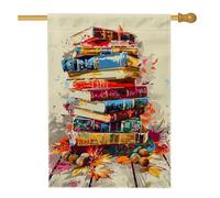 Livre de récolte d'automne, drapeau de jardin, bannière littéraire colorée en toile de jute, décoration extérieure de pelouse d'automne double face, 71 x 101,6 cm