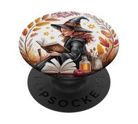 Livre de Sorcellerie d'automne Lecture Cozy Fall Magic Art PopSockets PopGrip Adhésif
