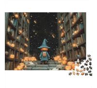 Livre de Sorcier Halloween 1000 pièces Puzzle pour Adultes Petit Sorcier dans Une allée effrayante éclairée par Citrouille Premium Robuste Haute qualité soulagement du Stress Cadeau 52x38cm/1000pcs