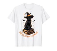 Livre de Sorts rétro Vintage Chat Noir Here for Boos and Meows T-Shirt