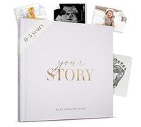 Livre de souvenirs pour bébé et journal souvenir pour garçons ou filles | Livre de bébé de la naissance à 5 ans | Couverture rigide en feuille d'or, espaces photo et étapes importantes | Album de