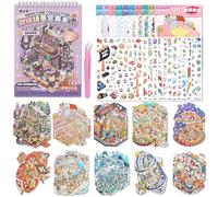 Livre de Stickers 3D Miniature - Version améliorée Scène d’Autocollants Créative avec 10 Décors à Construire, Pince Incluse - Autocollants 3D Maison Miniature DIY, Livre d’Autocollants Réutilisable