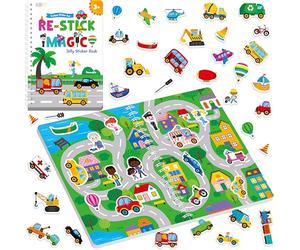 Livre de Stickers en Gel Réutilisable, 53 Stickers de Véhicules Épais, Autocollants en Gel Imperméables, Livre d'Activités Thématique de Transport pour Tout-Petits