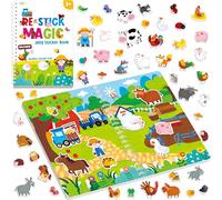 Livre de Stickers en Gel Réutilisable, 58 Stickers d'Animaux de Ferme Épais, Autocollants en Gel Imperméables, Livre d'Activités Thématique de Ferme pour Tout-Petits