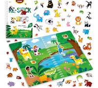 Livre de Stickers en Gel Réutilisable, 60 Stickers en Gel d'Animaux Sauvages, Autocollants en Gel Imperméables, Livre d'Activités Thématique de Jungle pour Tout-Petits