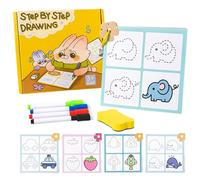 Livre de travail effaçable à sec pour d'âge préscolaire - Carnet de traçage - Livre d'activités effaçable à sec pour les tout-petits - Cartes d'exercice pour le dessin de bonhommes au bâton