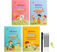 Livre d'écriture magique en français pour enfants, 4 livres/ensemble, cahiers pour enfants, mathématiques, calligraphie Montessori, apprendre à écrire, copie française 3D 2 Set Magic pen