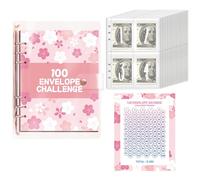 Livre d'épargne pour argent, planificateur budgétaire avec 100 jours d'économie, manuel A5 avec reliure à anneaux transparente et motif floral, idéal pour les jeunes adultes et les familles