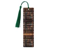 Livre d'étagère de bibliothèque - Marque-pages en bois imprimé avec pompon pour lecteurs et amateurs de livres - Cadeaux artistiques faits à la main pour enseignants, collègues, décoration de bureau.