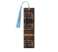 Livre d'étagère de bibliothèque - Marque-pages en bois imprimé avec pompon pour lecteurs et amateurs de livres - Cadeaux artistiques faits à la main pour enseignants, collègues, décoration de bureau.