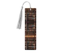 Livre d'étagère de bibliothèque - Marque-pages en bois imprimé avec pompon pour lecteurs et amateurs de livres - Cadeaux artistiques faits à la main pour enseignants, collègues, décoration de bureau.