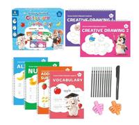 Livre d'exercices d'écriture, 6 pièces, cahier éducatif réutilisable | Cahier d'écriture pour numéros, ajouts, sustractions et lettres pour enfants, école, enfance, salle de classe, homeschool