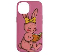 Livre d'histoires rétro style années 50 avec lapin rose Coque pour iPhone 14