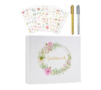 Livre d'invités pour les fêtes - Album d'invités floral avec feuille d'or - Adieu au mariage nubilé, pour fiançailles, cérémonie de renouvellement des votes Shower anniversaire