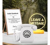 Livre d'or audio pour la mode de mariage avec panneau LED RVB gratuit et cadre photo en métal, livre d'or, enregistrement téléphonique, message vocal personnalisé pour votre fête de mariage (blanc)
