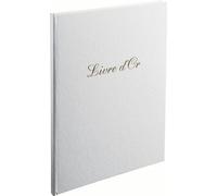 Exacompta - Réf. 4982E - 1 Livre d'or simili-cuir - Format vertical : 27 x 22 cm - Tranche or avec titre en lettres dorées - 100 pages blanches unies - Coloris : Blanc