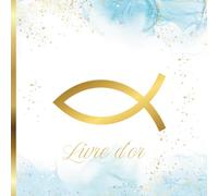 Livre d'or: Baptême, Communion, Confirmation | Poisson Doré, Bleu et Or | 100 Pages Vierges à Personnaliser | Style Doré, Elégant et Raffiné | Couverture Souple, Format Carré