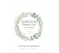 Livre d'or baptême communion - Douceur Naturelle - Vert Sauge & Lin: Parfait pour un baptême bohème ou champêtre.