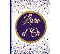 Livre d'or: bleu et doré paillette | Mariage, EVJF, Fête, PACS, Baptême, Anniversaire, Noces, Pot de départ, Départ retraite | 100 pages | Livre relié, rigide
