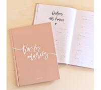 Livre d'or bleu - Livre d'or mariage pré-rempli | Vive les mariés | 68 pages, couverture rigide, 24x17cm | Livre d'or de mariage - Album de mariage (Beige)