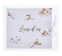 LIVRE D'OR CARTON FLEURS COTON 22X19.5CM BLANC