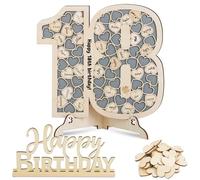 Livre d'or d’anniversaire en Bois pour 18 ans Cadre de Signature +70pcs Mini Coeur Bois +Accessoire Happy birthday Cadeau Décoration de Table pour Anniversaire