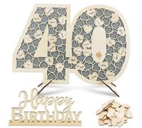 Livre d'or d’Anniversaire en Bois pour 40 ans Cadre de Signature + Mini Coeur Bois +Accessoire Happy Birthday Cadeau Décoration de Table pour Anniversaire