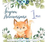 Livre d'or d'anniversaire pour enfants - 1 an: Décoration Renard Aquarelle Bleu