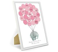 Livre d'or de baptême Baby Shower - Souvenir inscriptible - Avec cadre photo - Blanc éléphant et rose