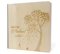 Livre d'or de mariage avec couverture en bois de pin élégant de 20 x 20 cm - 192 pages inscriptibles - Papier de qualité supérieure de 120 g