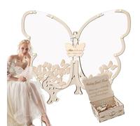 Livre d'or de mariage en bois - 30 x 28 x 16 cm - Cadre papillon rustique | Boîte à message souvenir avec cœurs | Décoration de signature alternative pour mariée et marié | Centre de table