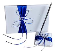 Livre d'or de mariage et stylo avec nœud en satin bleu, Mr. and Mrs. Our Wedding, pages vierges lignées pour registre des visiteurs, livre de connexion pour événements, 22,9 x 16 cm