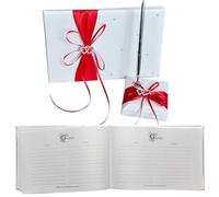 Livre d'or de mariage et stylo avec nœud en satin rouge, Mr. and Mrs. Our Wedding, pages vierges lignées pour registre des visiteurs, livre de connexion pour événements, 22,9 x 16 cm