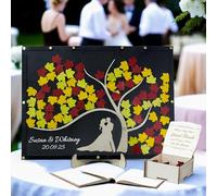 Livre d'or de Mariage Personnalisé Alternatif Rond en Bois Personnalisé Pour Livre D'or d'idées de Mariage Avec Coeurs Boîte de Dépôt d'invité de Lettre de Mariage Alternative Rustique